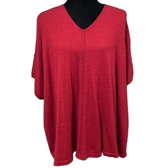 J Jill Cranberry Merino Wool Boho Poncho Sweater Oversized One Size - Picture 2 of 7